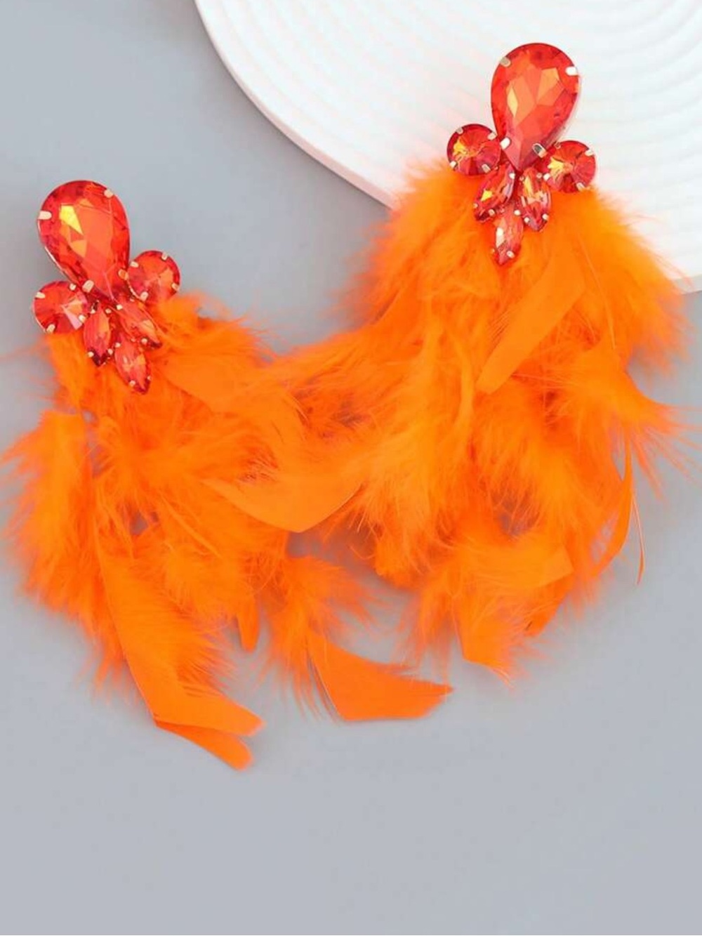 Target Orange Feather Crystal Drop Earrings